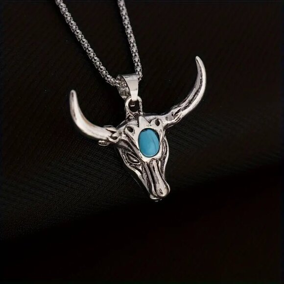 🏺 Men's Retro Bull Head Turquoise Necklace 🏺 - Picture 5 of 5